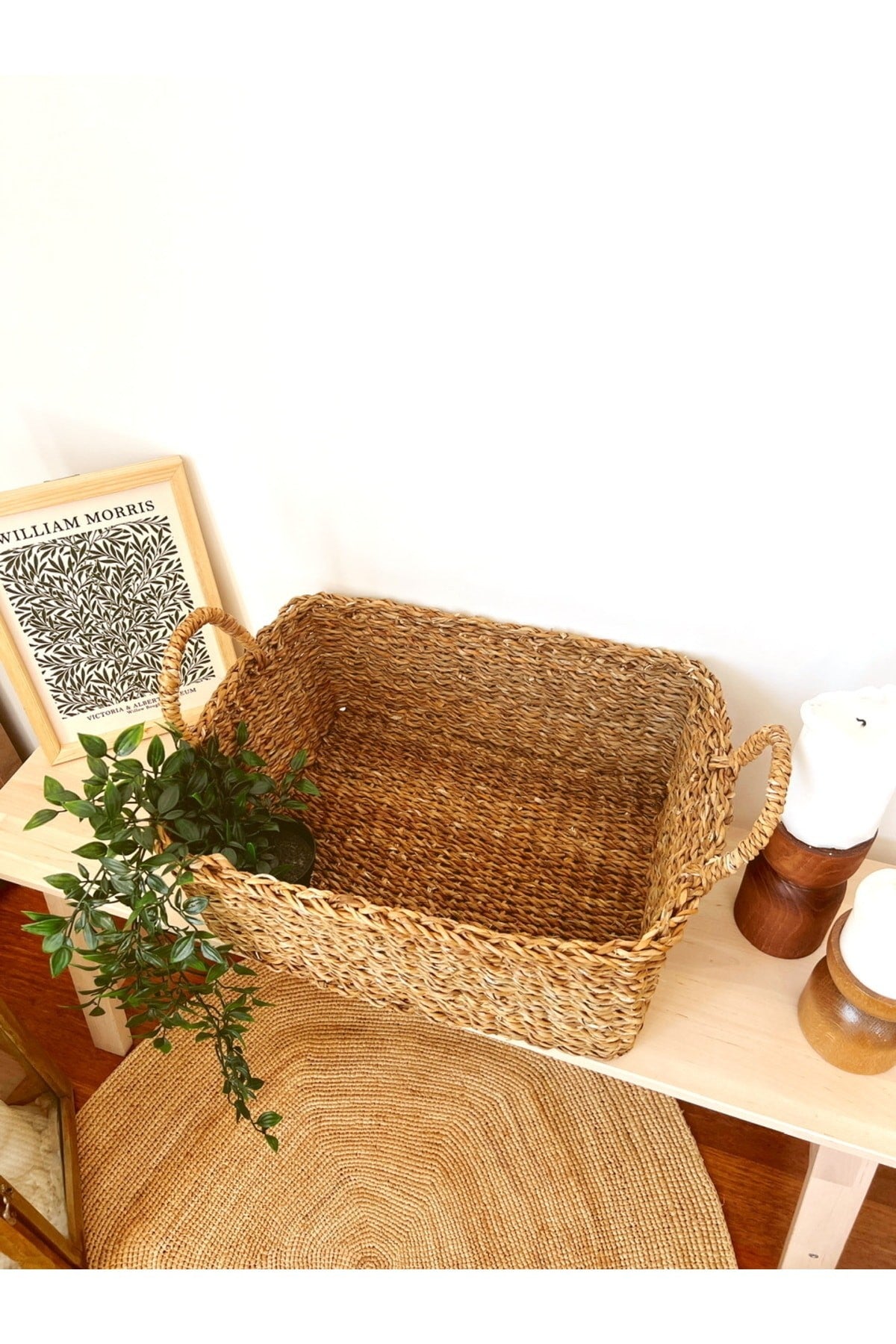 Hasır Kulplu Dikdörtgen Büyük Boy Çok Amaçlı Düzenleyici/ Düzenleyici/ Organizer/Sepet