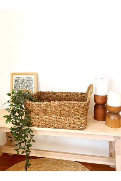 Hasır Kulplu Dikdörtgen Büyük Boy Çok Amaçlı Düzenleyici/ Düzenleyici/ Organizer/Sepet