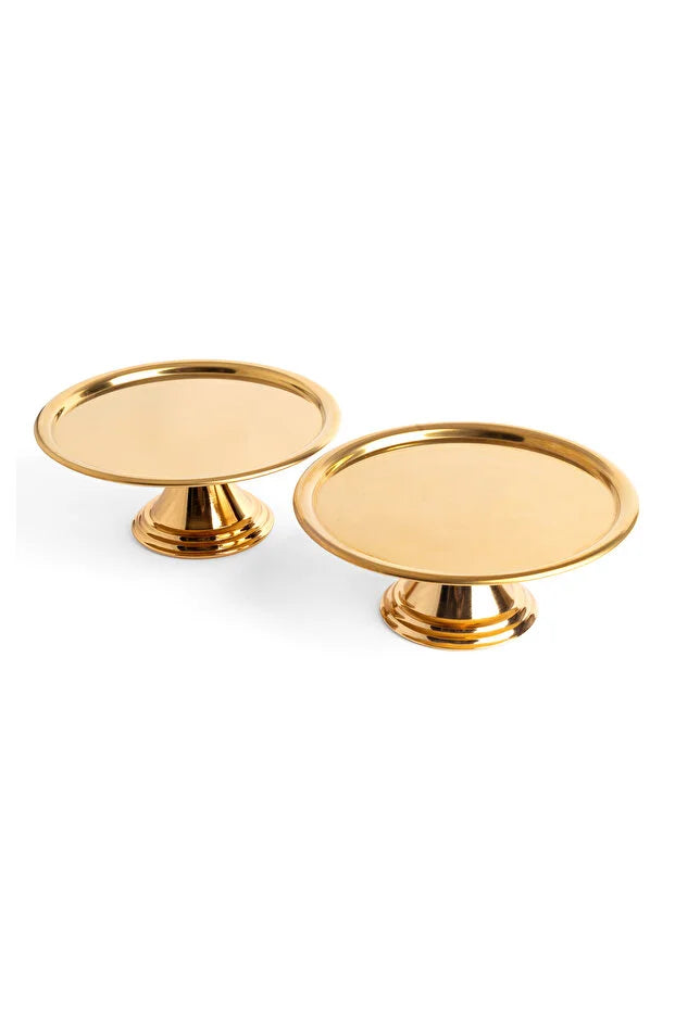 Lüx 2'Li Yuvarlak Gold Tatlı, İkramlık, Çeyizlik Sunum Servis Standı