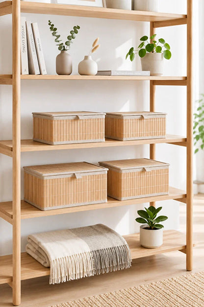 4'Lü Bambu Çok Amaçlı Kapaklı Sepet/ Düzenleyici/ Organizer