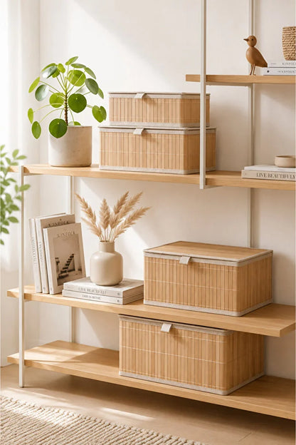 4'Lü Bambu Çok Amaçlı Kapaklı Sepet/ Düzenleyici/ Organizer