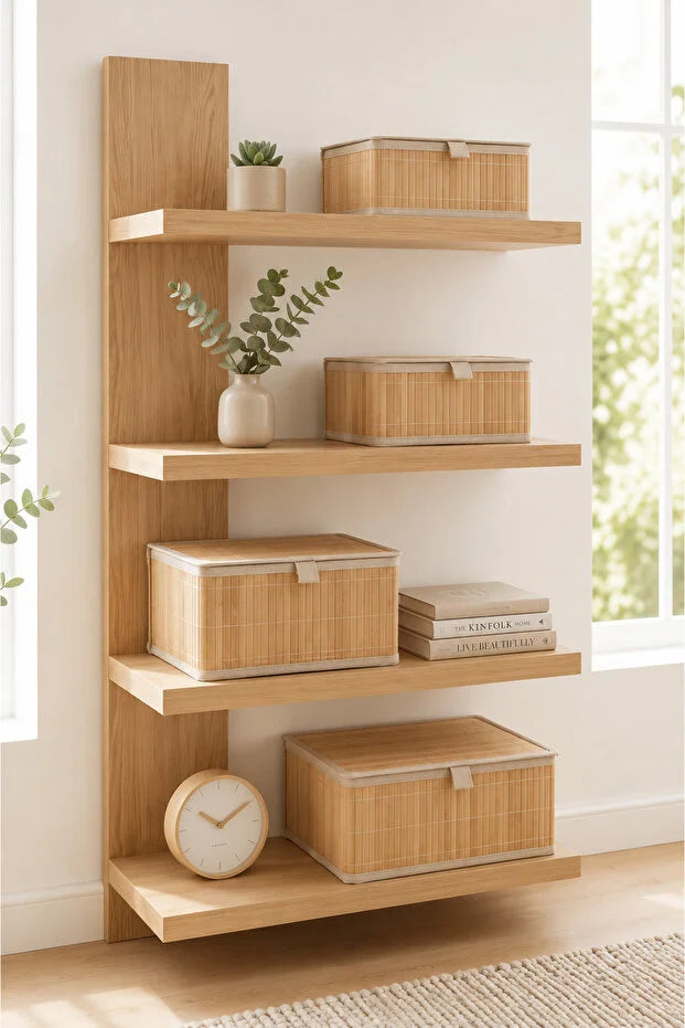 4'Lü Bambu Çok Amaçlı Kapaklı Sepet/ Düzenleyici/ Organizer