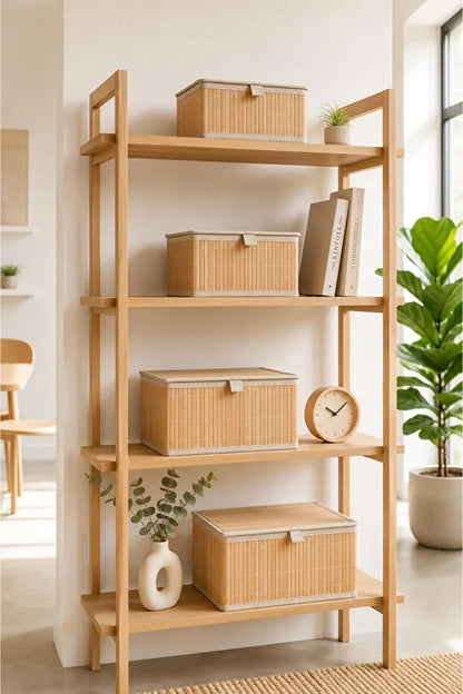 4'Lü Bambu Çok Amaçlı Kapaklı Sepet/ Düzenleyici/ Organizer