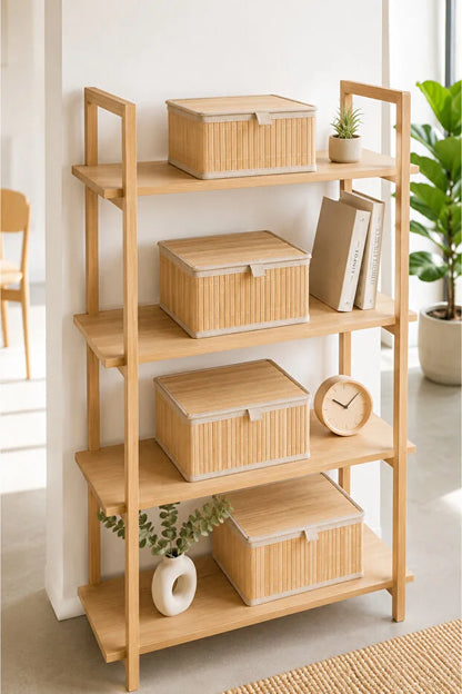 4'Lü Bambu Çok Amaçlı Kapaklı Sepet/ Düzenleyici/ Organizer